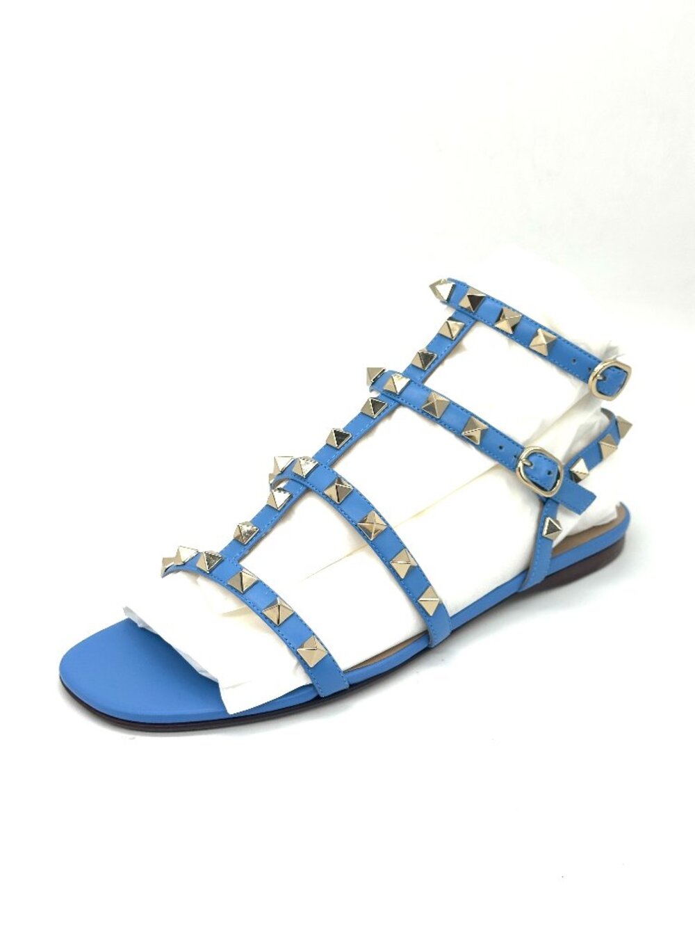 Valentino Rockstud Studded Caged Ankle Strap Flat Gladiator Sandals Shoes - Picture 16 of 16